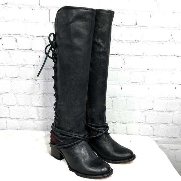 🚫SOLD! 🐎🤠|•FREEBIRD•| Black 'Coal' Lace Up Black Leather & Burgundy Suede🐎 - Picture 10 of 15